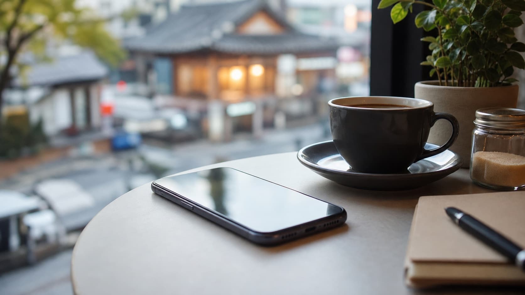 Inko app discovery moment on a cafe table in Korea