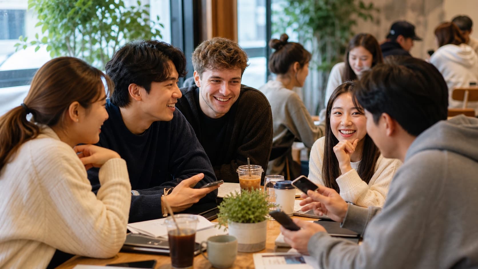 Korean and international residents meeting in a Seoul cafe